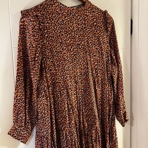 Pull and Bear Long Sleeve High Neck Printed Dress